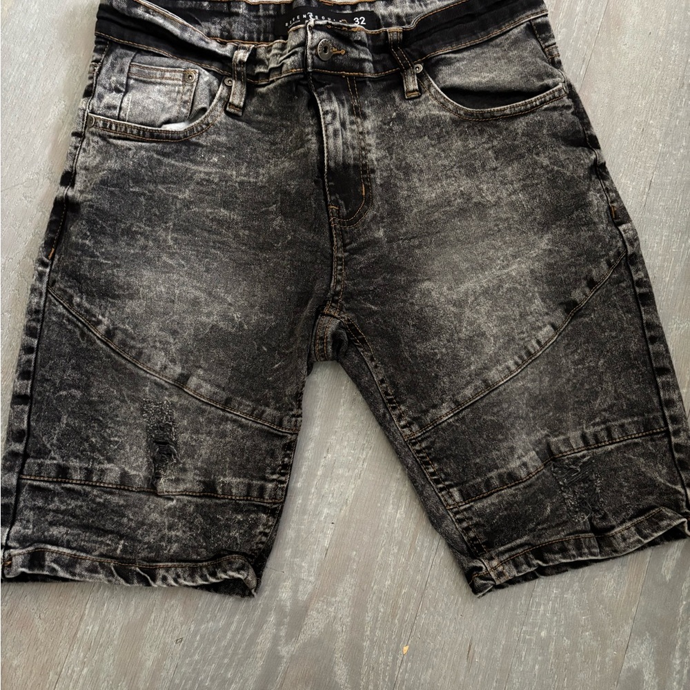 Men's Distressed Black Denim Shorts